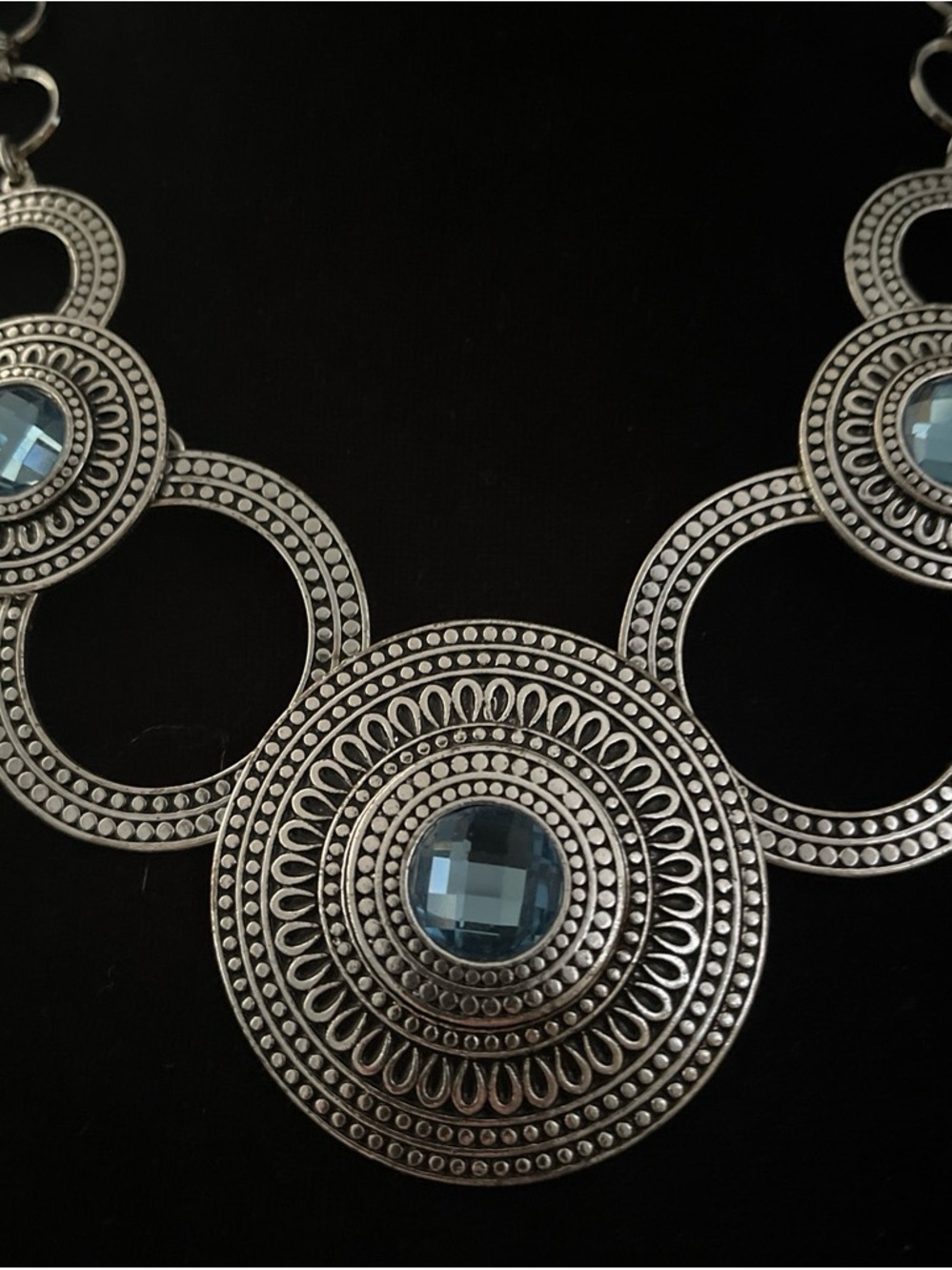 Silver-Tone Statement Necklace with Light Blue Gem Accents